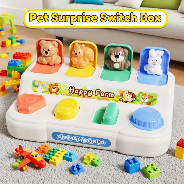 Random Baby Pop Up Animal Hide And Seek Peek a Boo Switch Box Sensory Toys